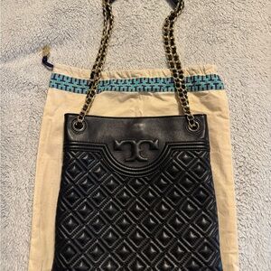 Tory Burch Black Quilted Shoulder Bag with Chain Straps